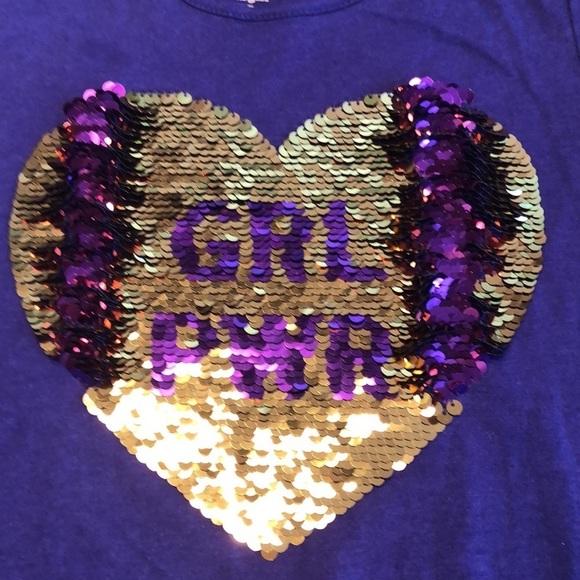 TG Total Girl Sequin Heart Purple Asymmetric Short Sleeve Top Girl Size M 5 EUC - Picture 3 of 10